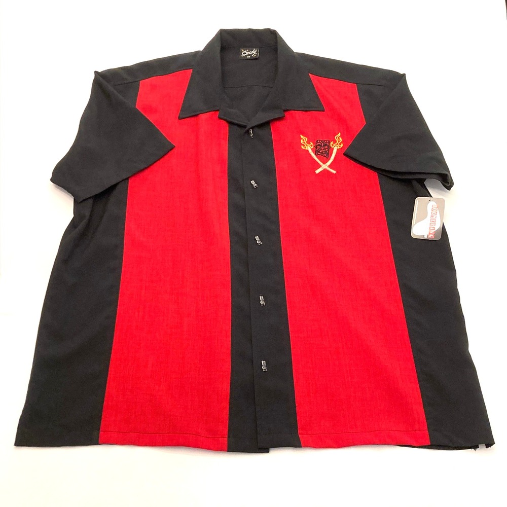 Steady Tropical Itch Button Shirt Men's 2X Black Red Tiki Bowling Rockabilly NEW